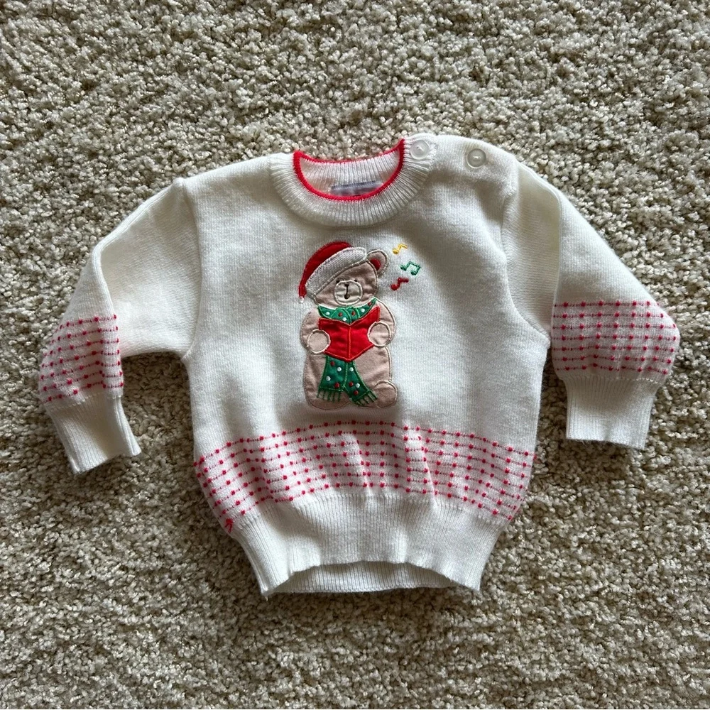 First Impressions 6-9M Christmas Bear Sweater Holiday Vintage - BEAR SQUEAKS‎